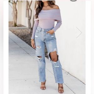 New Pink Lily Never Worn Ripped Distressed High-rise vintage straight leg Jeans